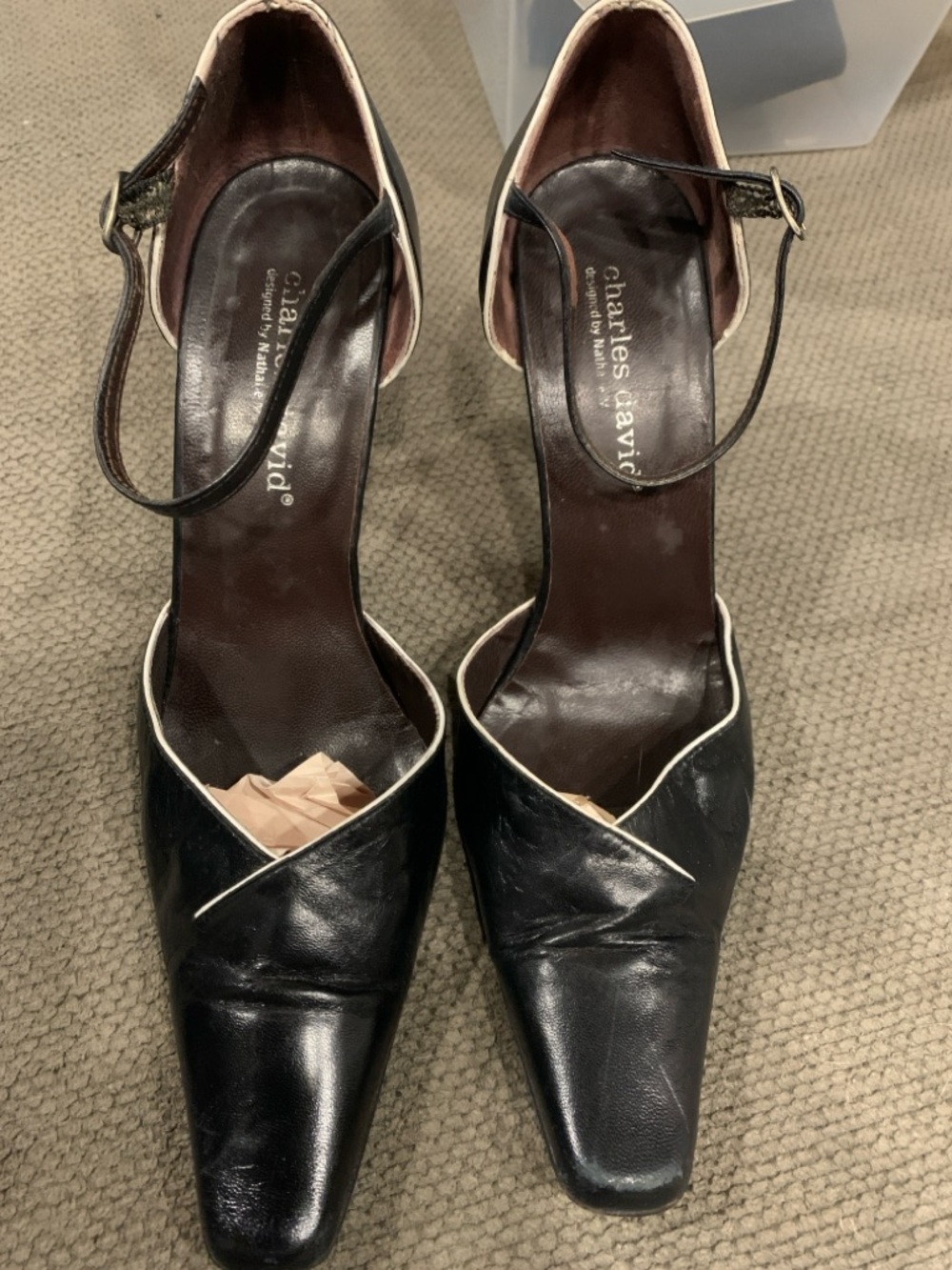 Vintage Charles David Black Pumps with White Piping